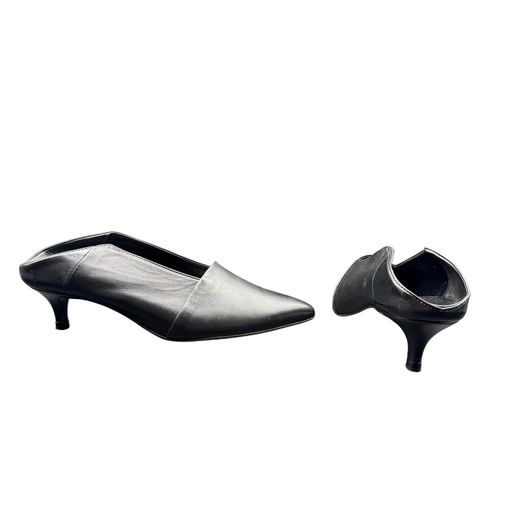 Thakoon Black Leather Kitten Heel Mules Pointed Toe EU 37 US 6.5-7